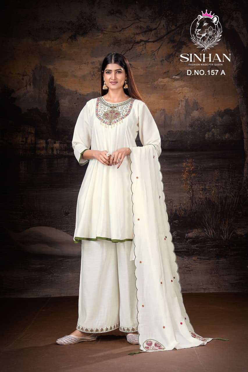 SINHAN 157 ROMAN WITH COTTON INNER PALAZZO SET REGULAR TYPE SUIT WHOLESALER IN SURAT